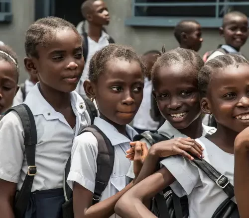 24 March 2020. Primary School Kimbouta. Kinshasa, Democratic Republic of Congo.
Children are about to enter morning class.